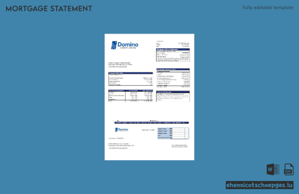 USA Bank of Domino Hypothekenabrechnung in Word- und PDF-Formaten – Beispielvorschau